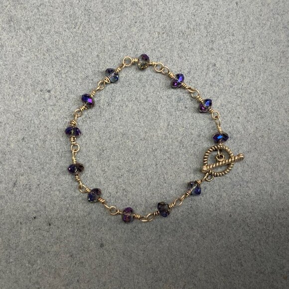 Iridescent Faceted Toggle Bracelet 7.5 In Silver Chain Blue Purple Green Beads - Picture 3 of 6